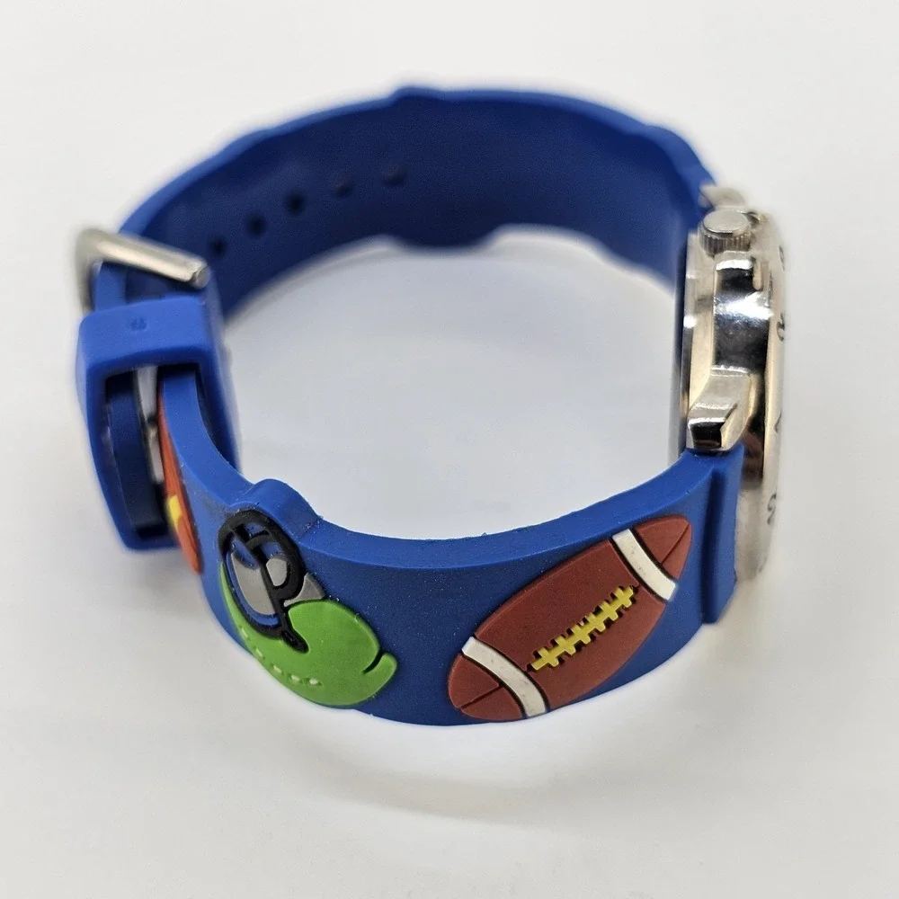 Boys Football Analog Watch 28MM White Dial Multicolor Plastic Bands New Battery